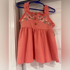 Toddler Little Lass Peach embroidered TankTop 5T